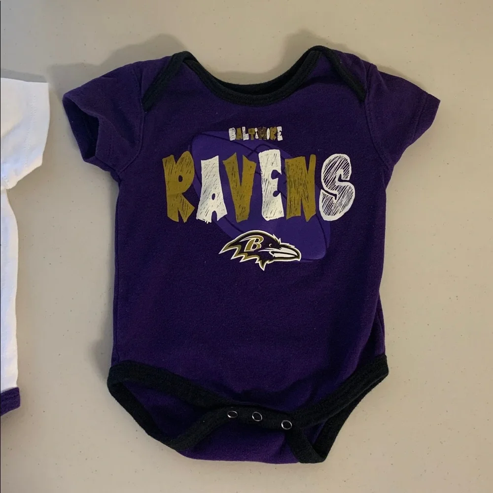 NFL Baltimore Ravens Three Piece Bodysuit Lot 6/9 Months Purple Black Cotton